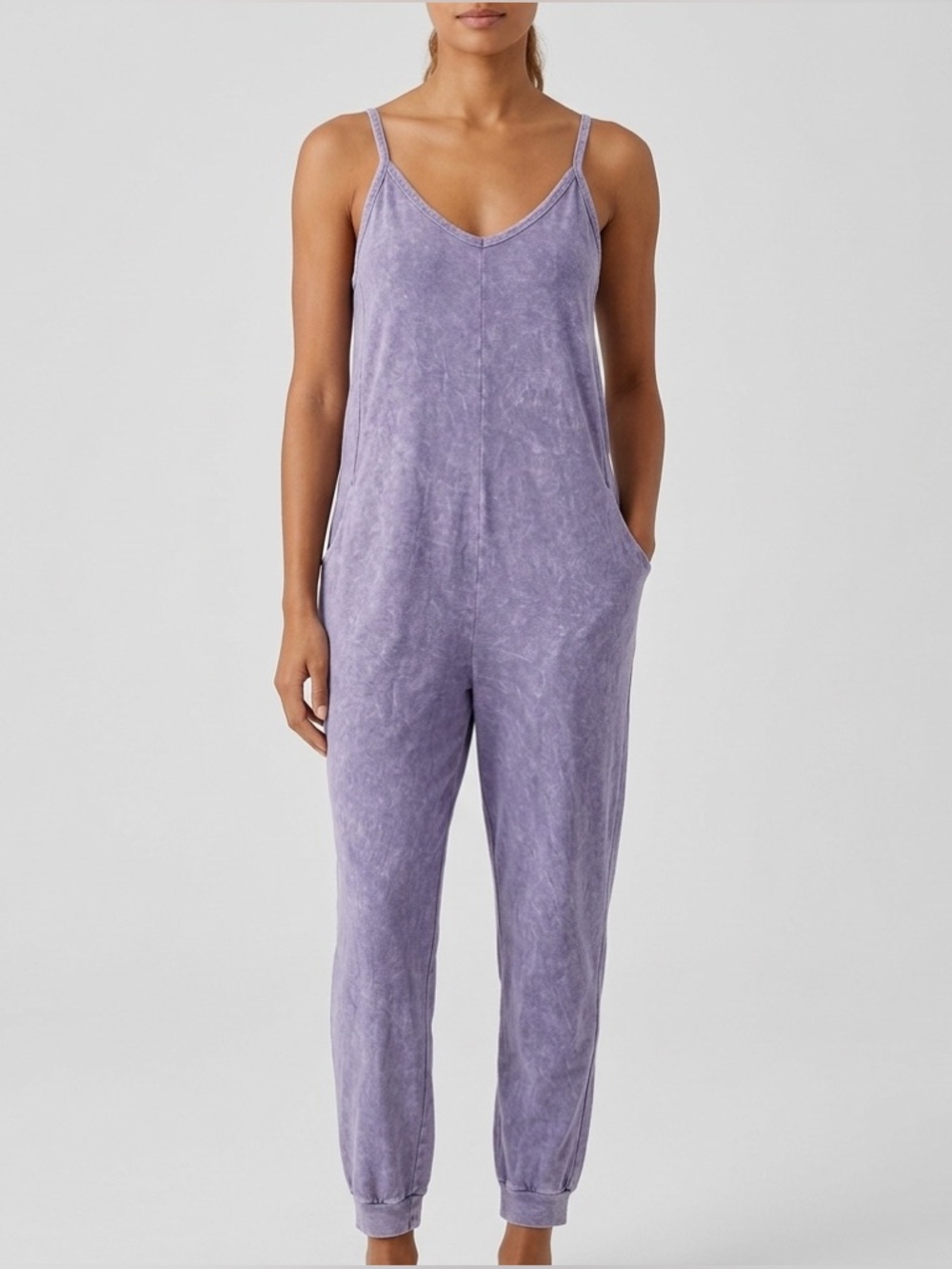 Sincerely Jules Jumpsuit Womens L Purple Washed Lounge Romper  Casual Pockets